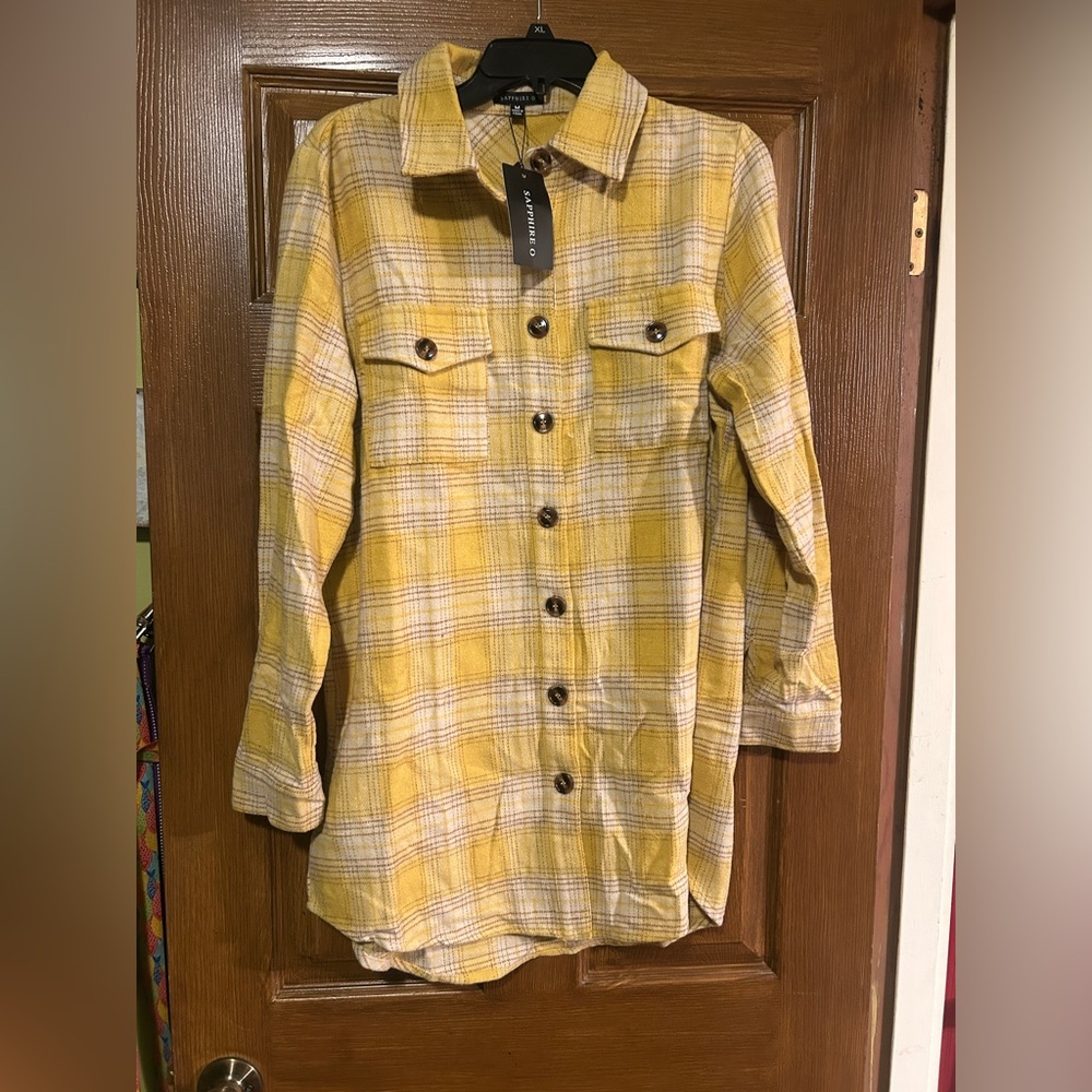 Yellow Plaid Button-Up Shacket - NWT. Medium